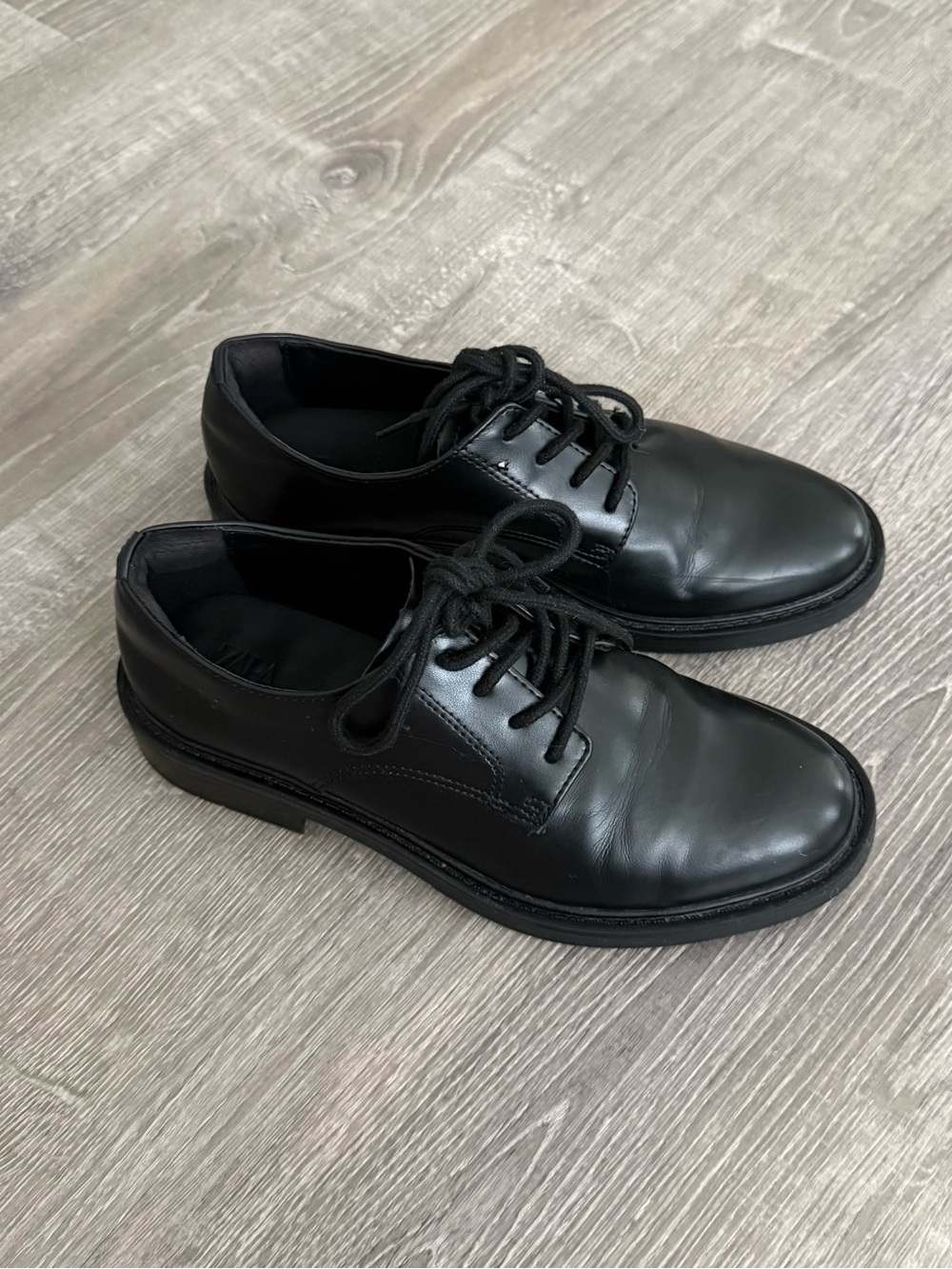 Boys Black Leather Lace-Up Dress Shoes